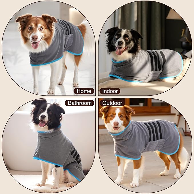 Microfibre Dog Bathrobe Towel Wrap Super Absorbent Dog Drying Coat Bath Robe - Image 6