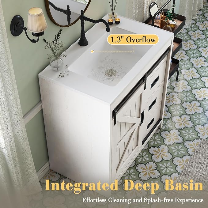 31" Farmhouse Sliding Barn Door Bathroom Vanity - Image 4