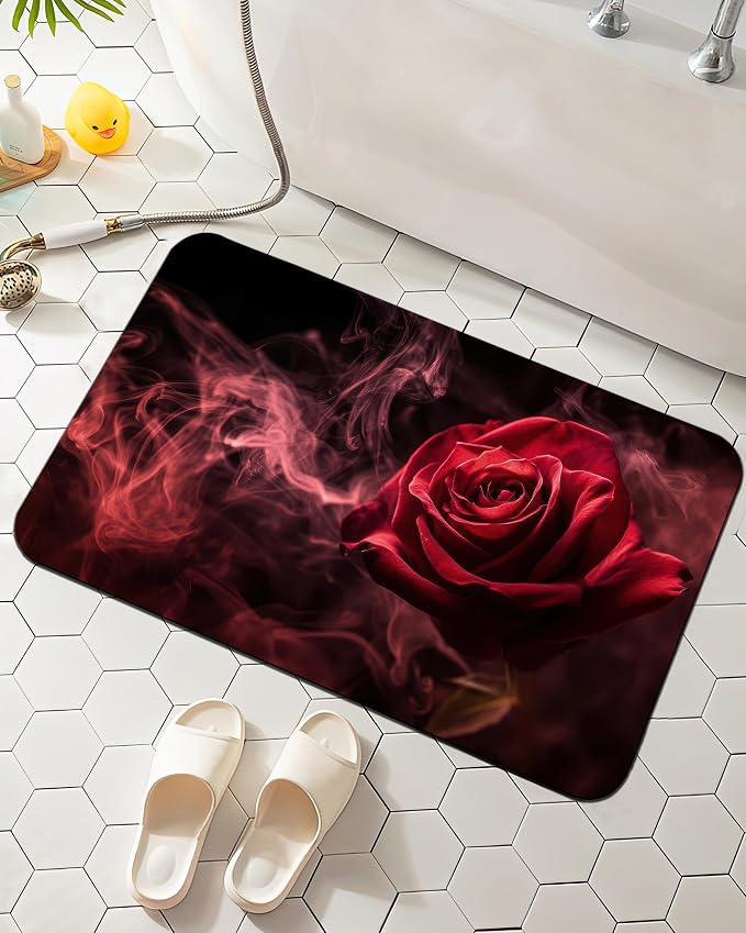 Elightvap Red Rose Bathroom Mat Quick Drying Non Slip Bath Mats Absorbent by Elightvap