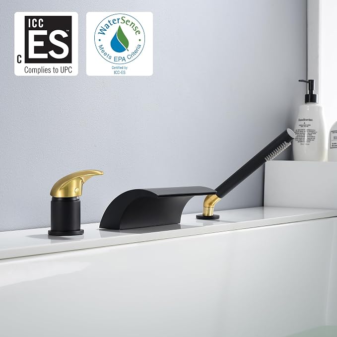 SUMERAIN Waterfall Roman Tub Faucet Deck Mount Bathtub Faucet Brass Tub Filler - Image 2