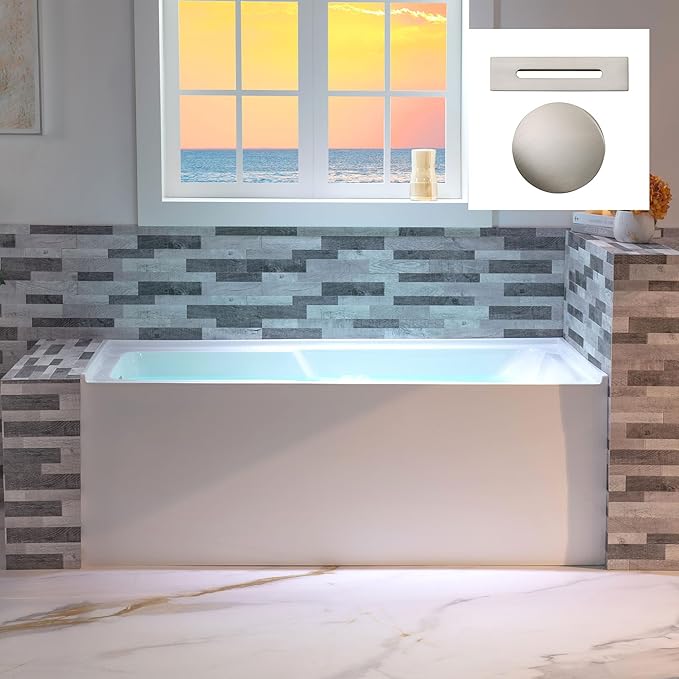 WOODBRIDGE 54" Acrylic Rectangular Alcove Soaking Bathtub in White by WOODBRIDGE