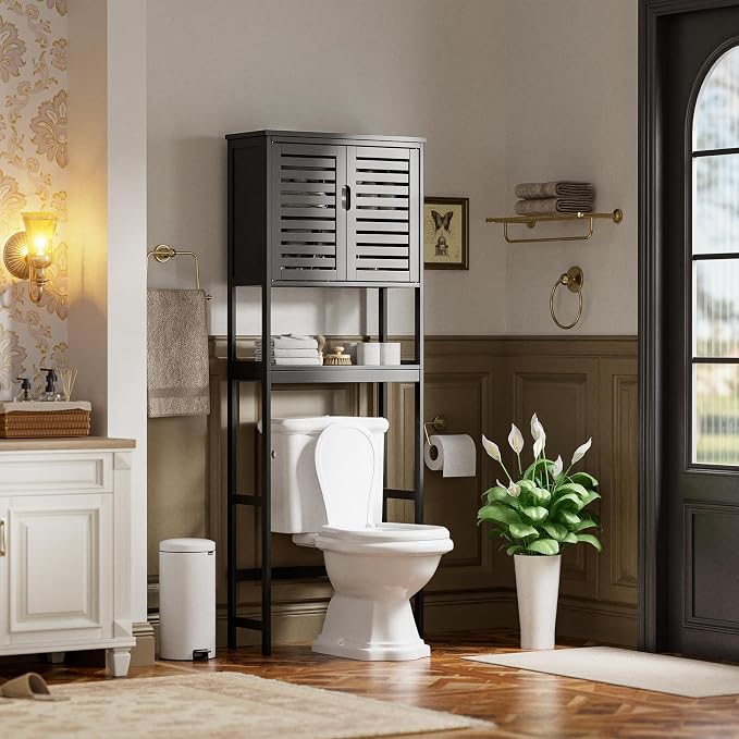 SMIBUY Bathroom Over The Toilet Storage Cabinet, 2 Door Bamboo Cabinet Organizer - Image 8