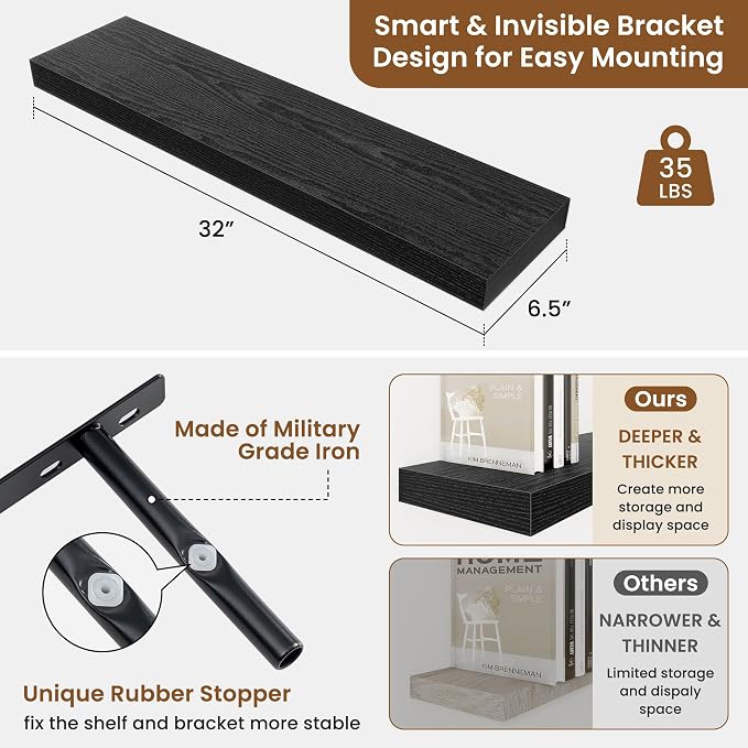 fuqing Floating Shelves for Wall, Wall Mounted Wood Floating Shelf - Image 3