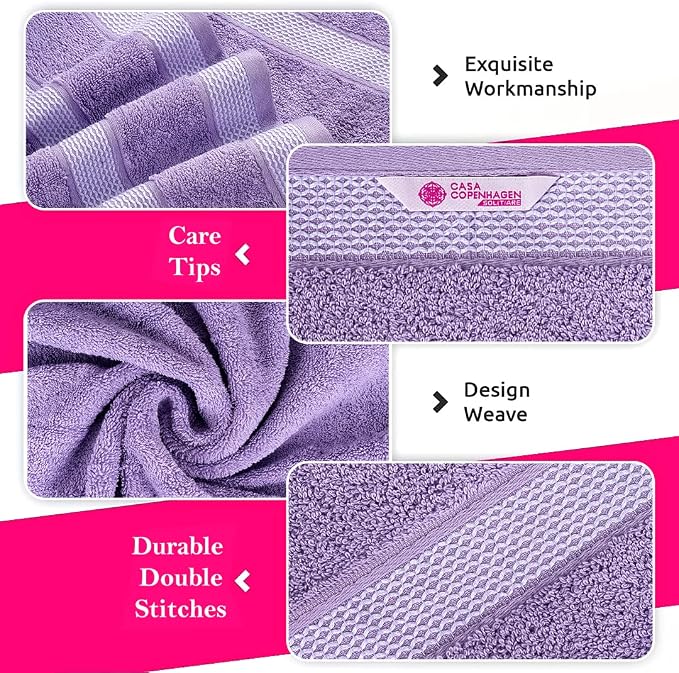 CASA COPENHAGEN Solitaire 6 Pieces Towel Set- Purple Rose, 600 GSM 2 Bath Towel - Image 3