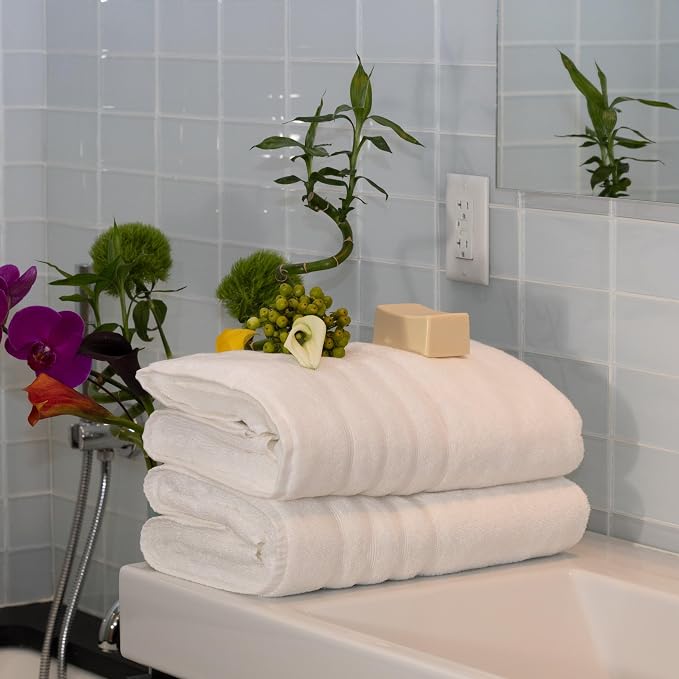 Mosobam Luxury Turkish Towels Set of 2 Bath Sheets 35X70 White Oversize 700 GSM - Image 2