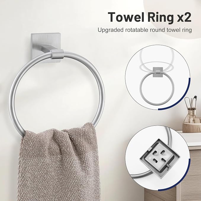 10 Pieces Bathroom Hardware Set Brushed Nickel Towel Bar Set Includes 23.6” - Image 3