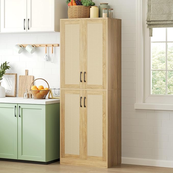 JASIWAY Kitchen Pantry Cabinet, Wooden Linen Pantry Cupboard by JASIWAY