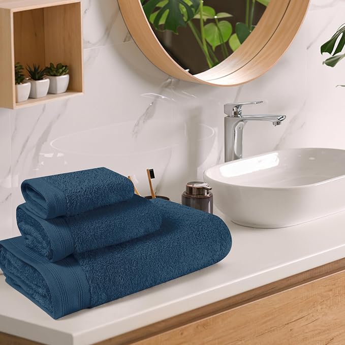 Ultra Soft 3 Pack Cotton Towel Set, Contains a Bath Towels 28x55 inch, a Hand - Image 3