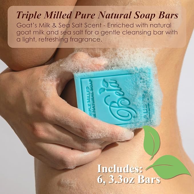 BELA Sea Salt and Goats Milk Soap 3.3 OZ, Long Lasting French Triple Milled Bar - Image 2