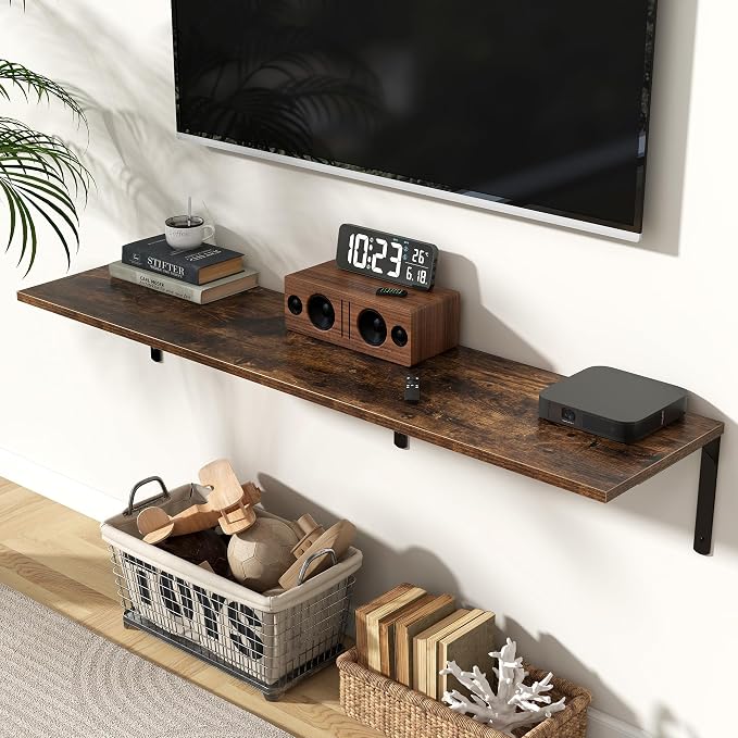 Fun Memories Rustic Brown 12 Inch Deep Floating Shelves Set of 2, Wall Mounted - Image 2
