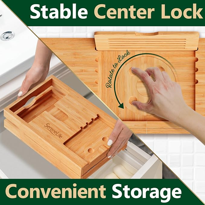 SereneLife Bamboo Bath Caddy - Image 2