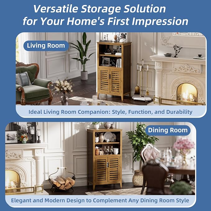 HITNET Walnut Bathroom Floor Cabinet, Bamboo Side Tall Storage Organizer - Image 8