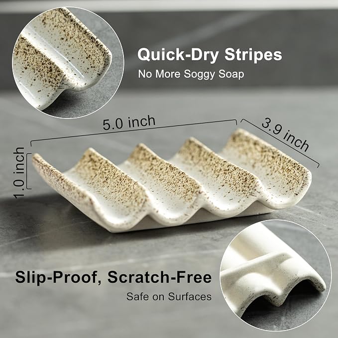Soap Dish for Shower, Self Draining Bar Soap Holder for Shower, Ceramic - Image 4