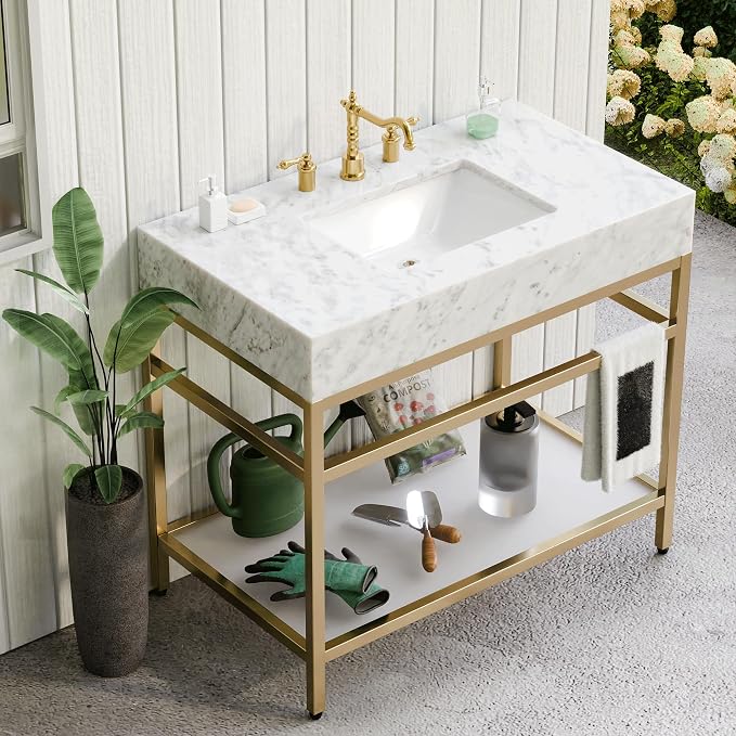 Gesipor Bathroom Carrara Marble Vanity - Image 4