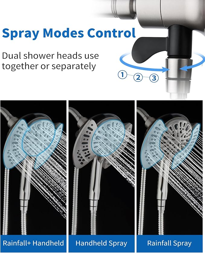 2-in-1 Shower Head with Handheld Combo: 2.5GPM Rainfall Shower Head & - Image 5