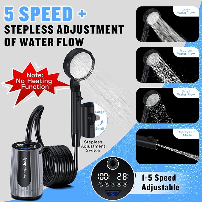 Portable Shower for Camping, 10000mAh Rechargeable Camping Shower - Image 3