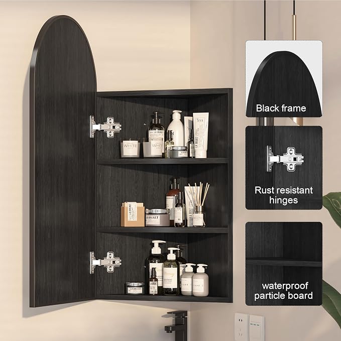 16x31 Inch Black Corner Medicine Cabinet - Image 5