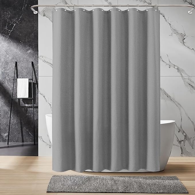 Inhousolu Fabric Shower Curtain Waffle Weave, 230 GSM Heavy Duty, Weighted Hem - Image 8