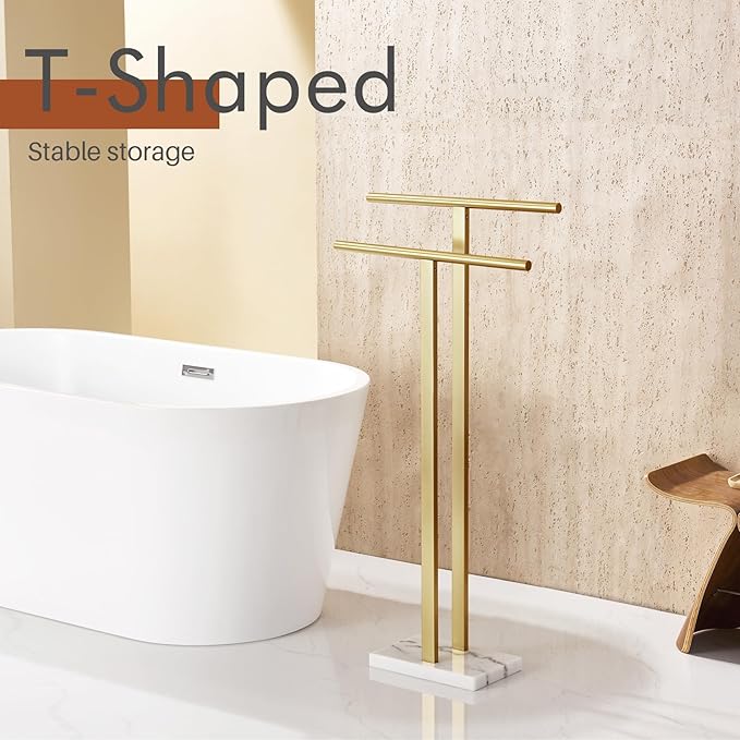 KOKOSIRI Standing Towel Rack for Bathroom Floor 2-Tier Towel Holder Free Stand - Image 3