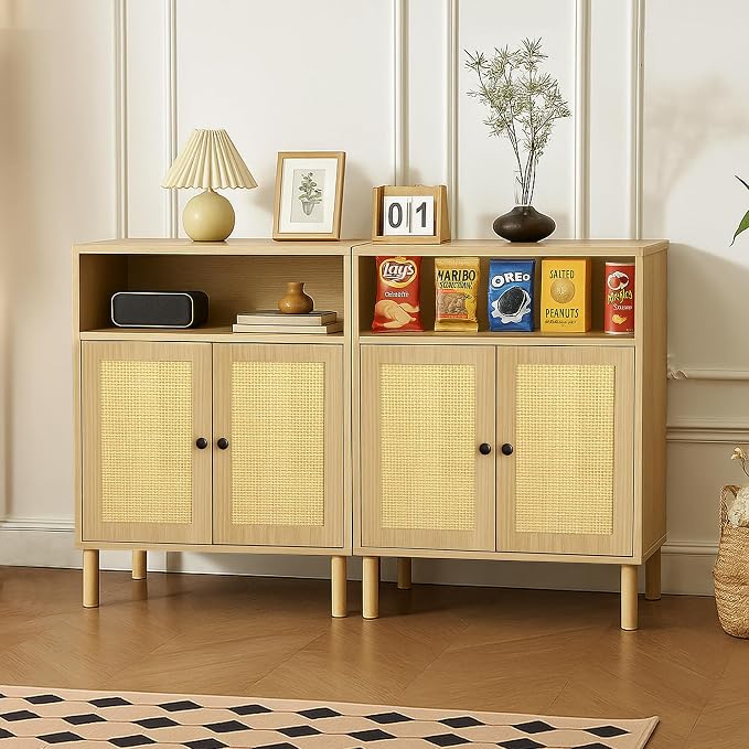 Rattan Small Coffee Bar Cabinet, Kitchen Storage Sideboad, Bathroom Corner - Image 5