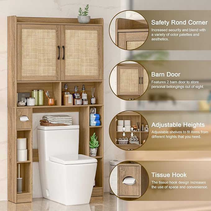 Over The Toilet Storage Cabinet, Farmhouse Toilet Cabinet Rack - Image 3