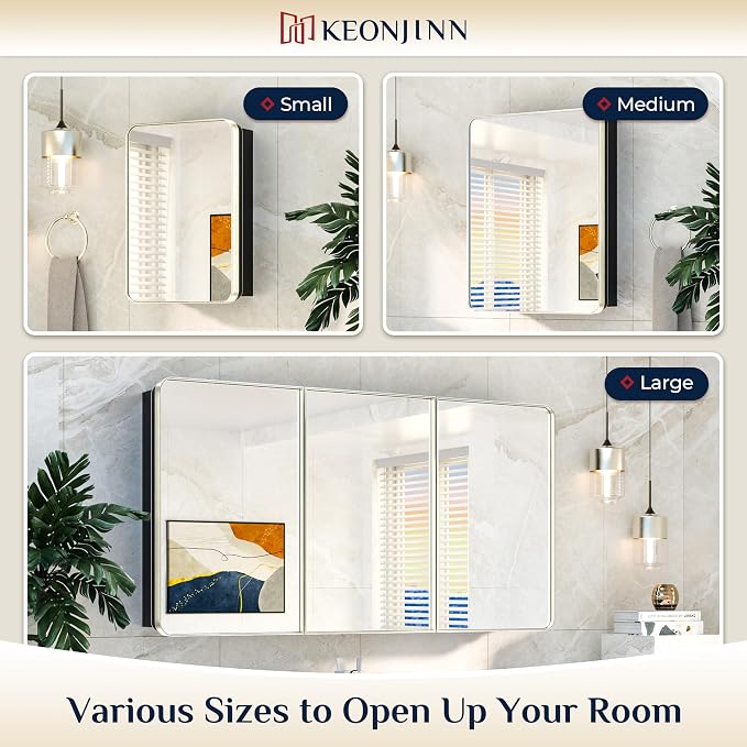 Keonjinn 20 x 26 Inch Brushed Nickel Recessed Medicine Cabinets, Bathroom - Image 9