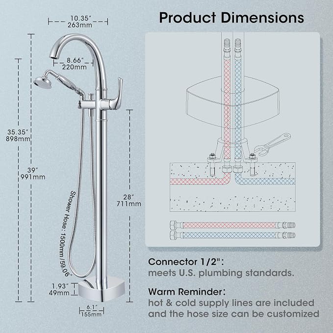 Free Standing Tub Faucet, Jabbol Luxury Freestanding Bathtub Faucet - Image 6