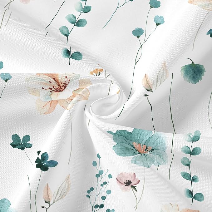 Gibelle 3 in 1 Shower Curtain Set, Teal Watercolor Floral Bath Curtain and PEVA - Image 5