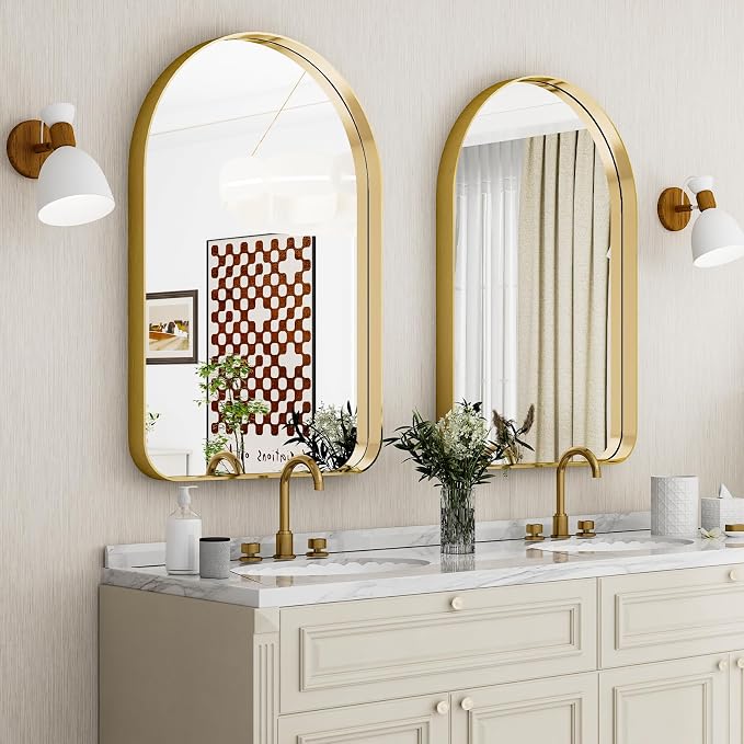 GLSLAND 26”x38“ Gold Arched Bathroom Mirror - Image 3