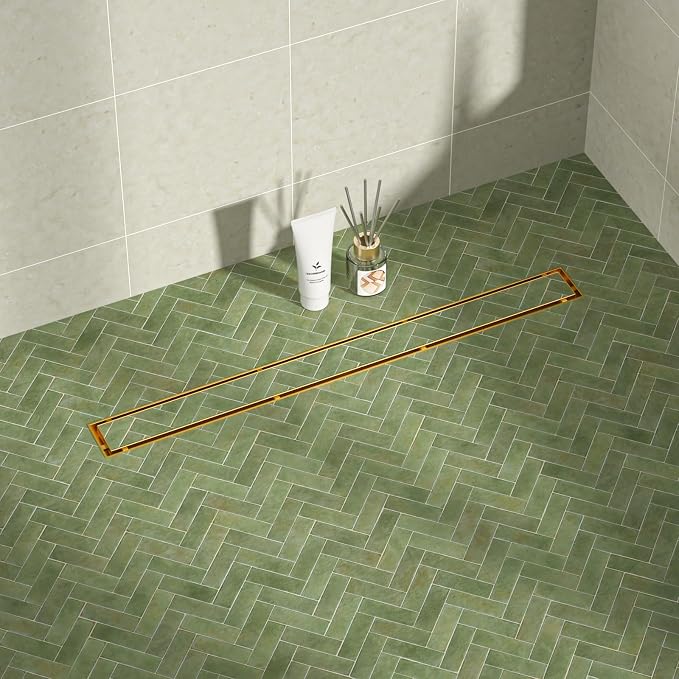 Linear Shower Drain 30", Brushed Gold Floor Drain by Bernkot