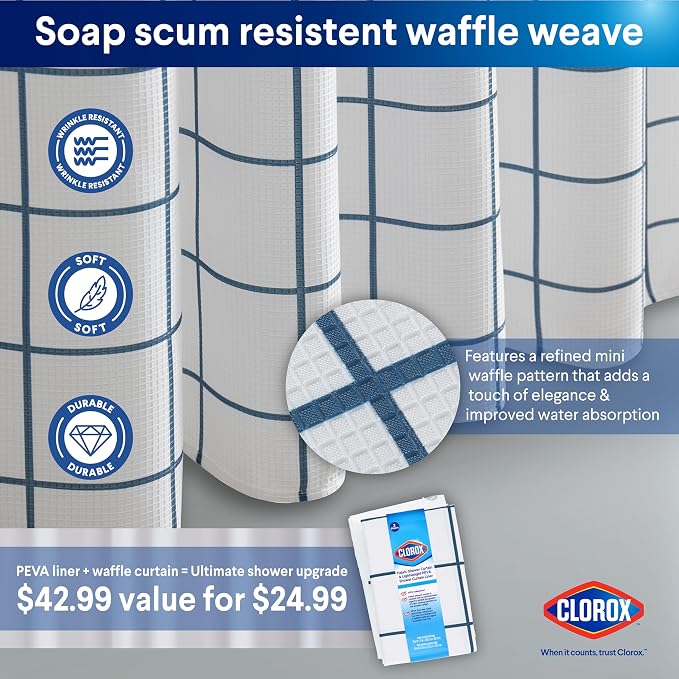 CLOROX Bathroom Waffle Windowpane Pattern Shower Curtain - Image 4