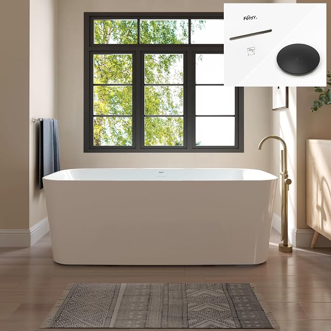 FerdY Maui 67" Acrylic Freestanding Bathtub, Contemporary Elegant Design by FerdY