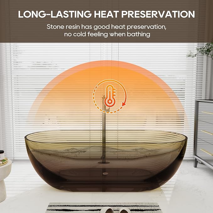 SJ STAR&JANE 69" Solid Surface Freestanding Bathtub Stone Resin Oval Soaking - Image 4