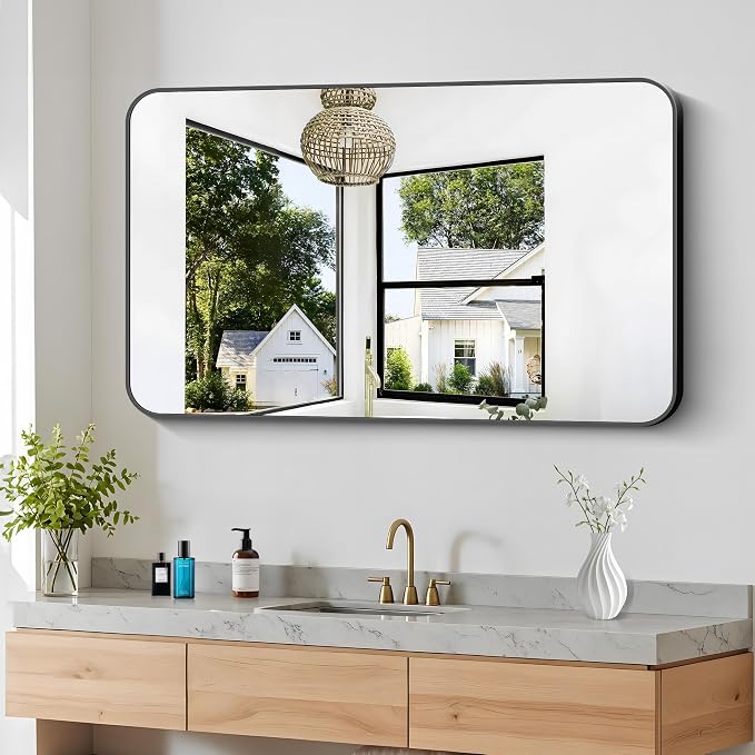 BONEWEI 30x48 inch Bathroom Mirror, Wall Mounted Bathroom Frame Vanity Mirror - Image 3