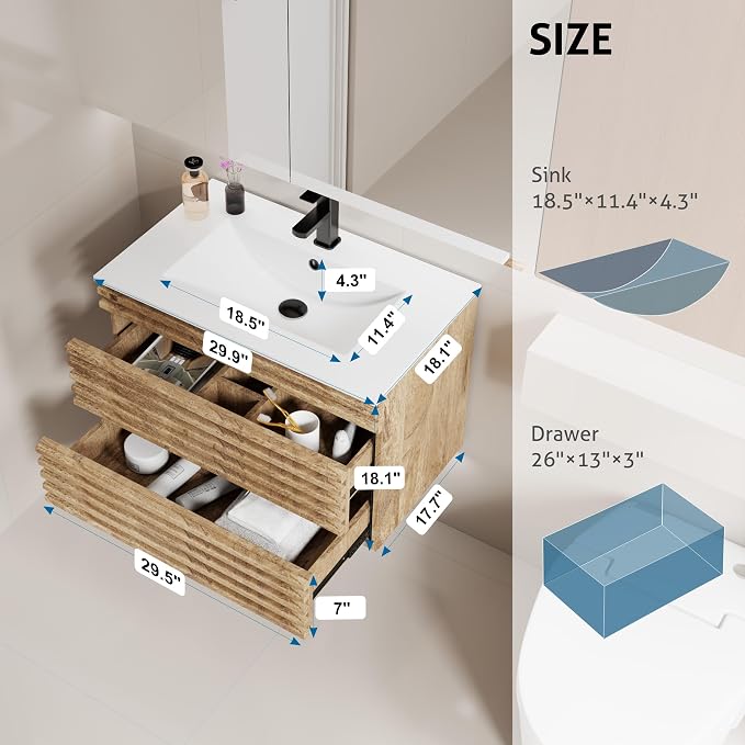 LUCKWIND 30" Floating Bathroom Vanity - Image 2