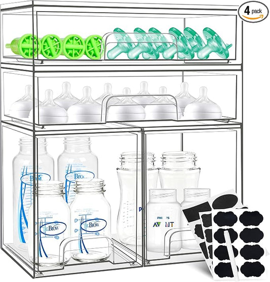Baby Bottle Organizer, 4 Pack Stackable Storage Drawers by Qunland