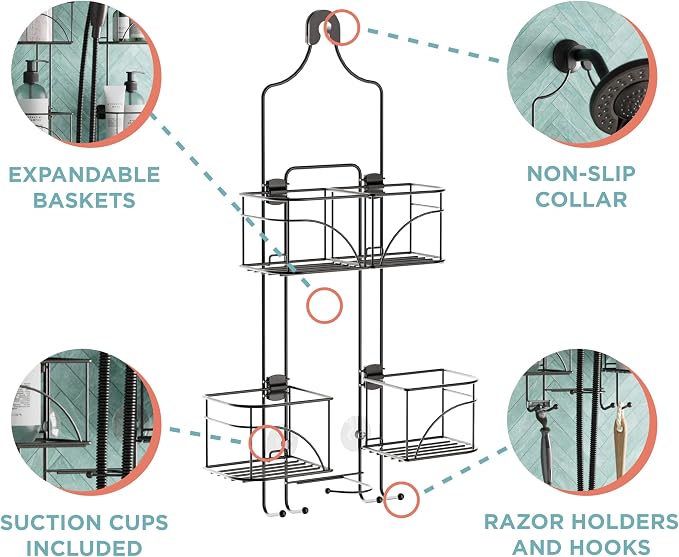 Zenna Home Modern Bronze Expandable Rust-Resistant Over-the-Shower Caddy - Image 3