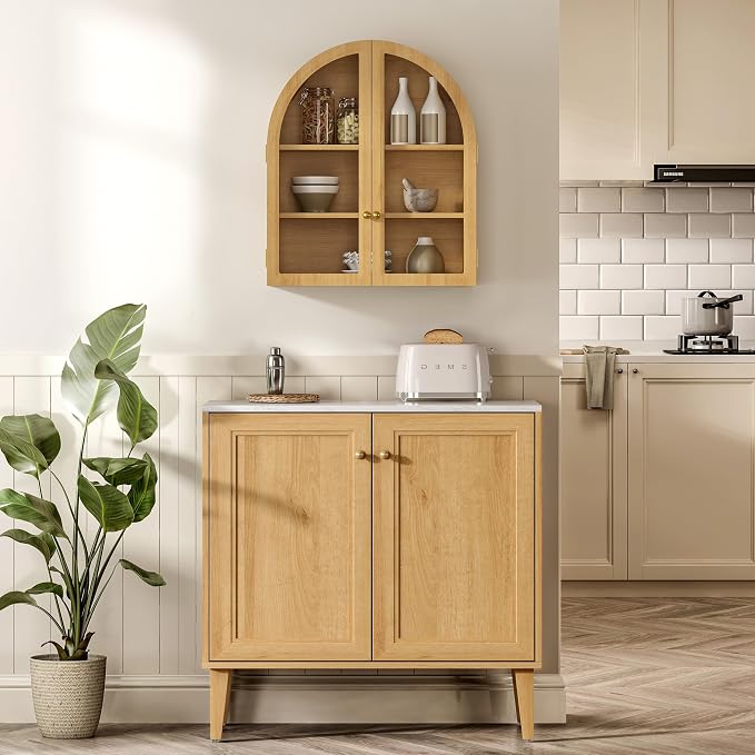 Small Arched Bathroom Wall Cabinet Modern Wooden Medicine Cabinet - Image 7