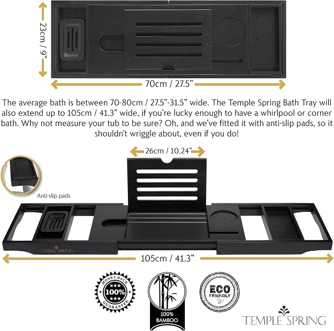Temple Spring Wooden Bathtub Tray, Bamboo Bathroom Accessories, Bath Tray - Image 3