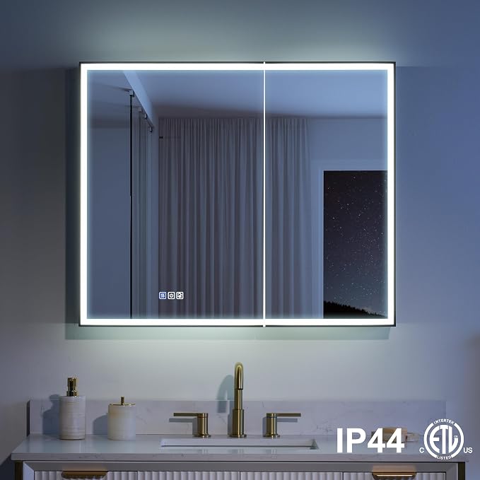 WELLFOR 36" X 30" LED Mirrored Medicine Cabinet, Medicine Cabinets - Image 4