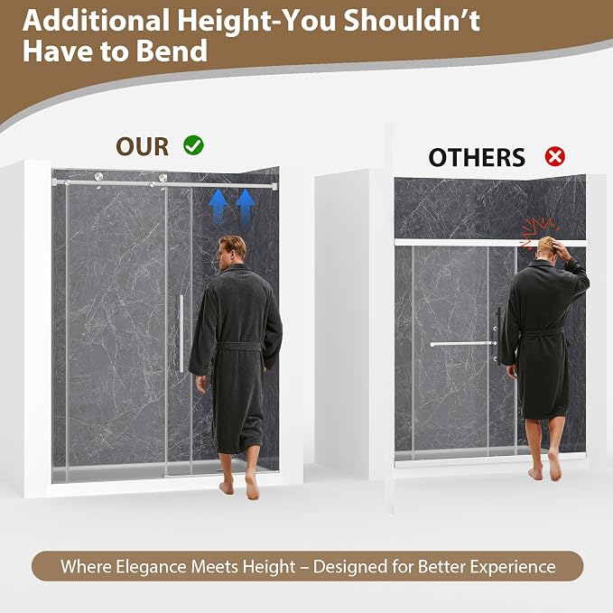 Frameless Glass Shower Door, 55-60" W x 76" H Sliding Frameless Shower Door - Image 4