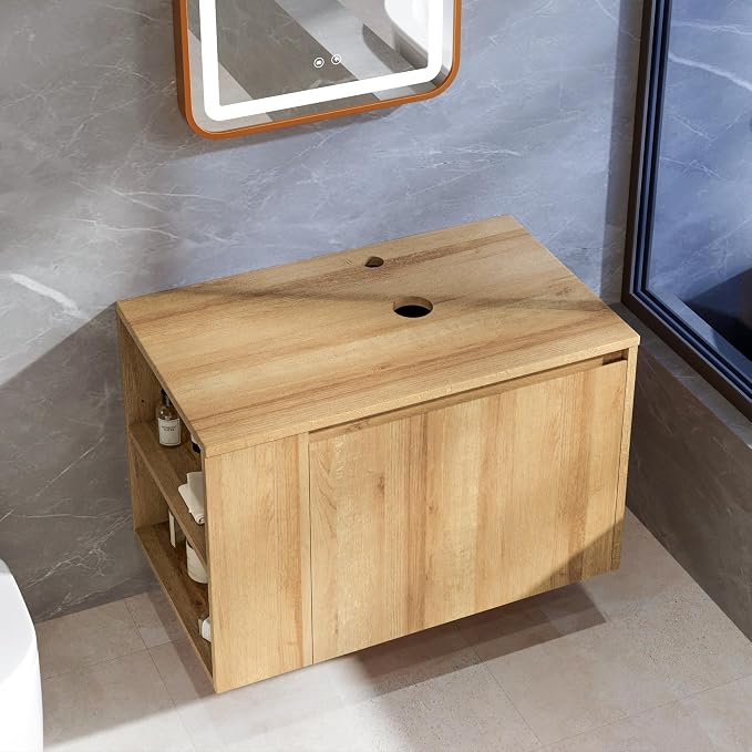 Bathroom Vanity, Natural Color Wall-Mounted Bathroom Vanity by Chyanmoo