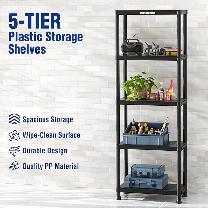 WORKPRO 5-Tier Plastic Storage Shelves, 500lb Capacity Shelving Unit, 67.1" H x - Image 4