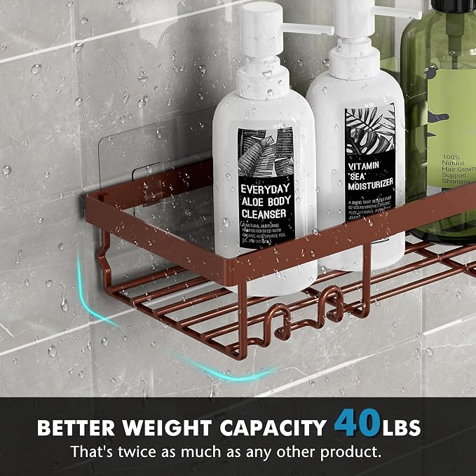 Moforoco Shower Caddy Shelf Organizer Rack, Self Adhesive Black Bathroom - Image 3