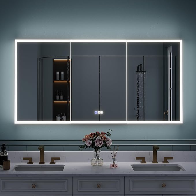 WELLFOR 60" X 30" LED Mirrored Bathroom Cabinet - Image 4