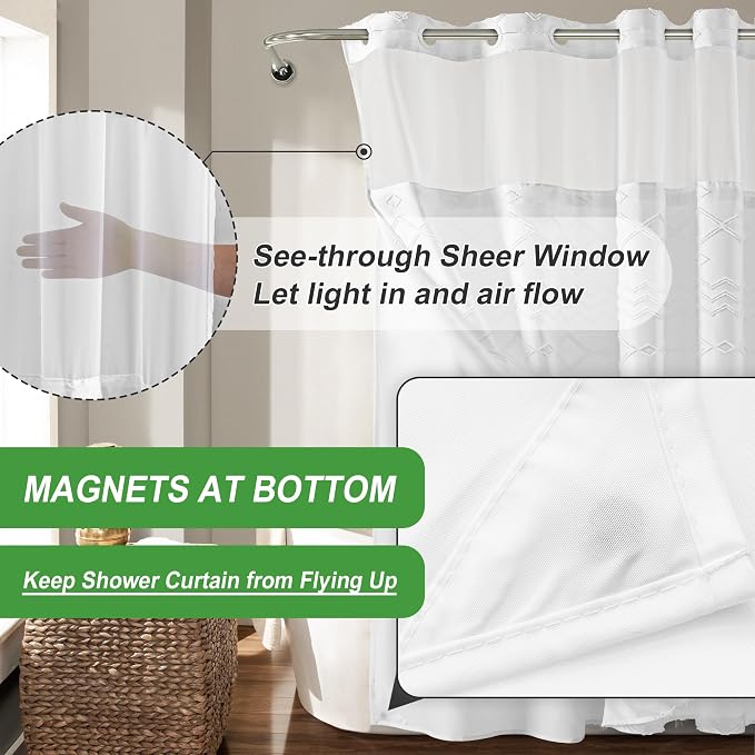 No Hooks Shower Curtain with Snap-in Liner, Water Repellent Hotel Quality - Image 5