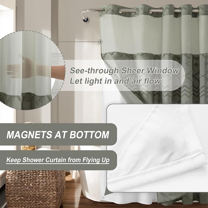 Long No Hook Tufted Chevron Striped Shower Curtain - Image 5