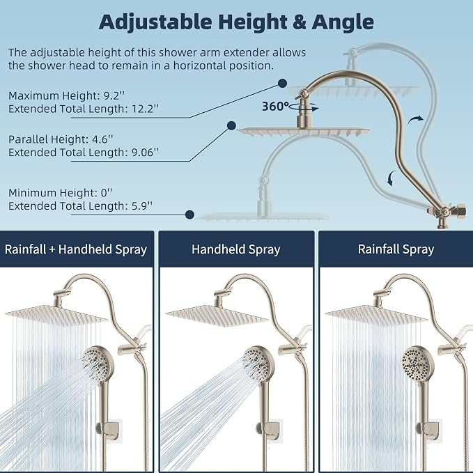 Hibbent All Metal CUPC Certified Shower Head, Handheld Showerhead Combo - Image 6