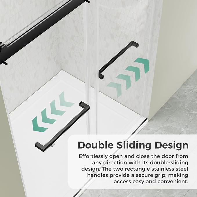 DELAVIN 44"-48"W x 75"H Frameless Shower Door, Double Sliding Shower Door - Image 4