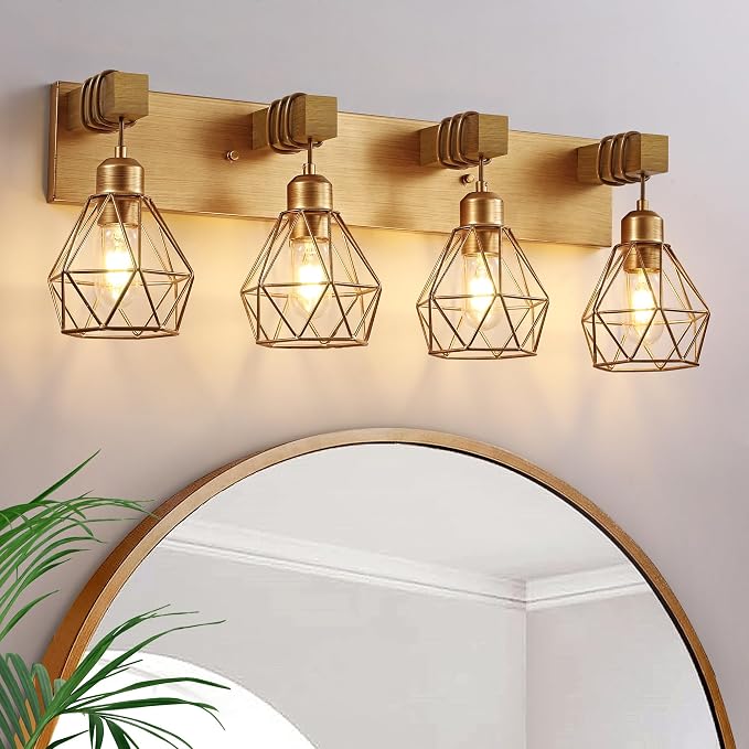 Farmhouse Bathroom Light Fixtures, 4-Light Gold Bathroom Vanity Light, Rustic - Image 8